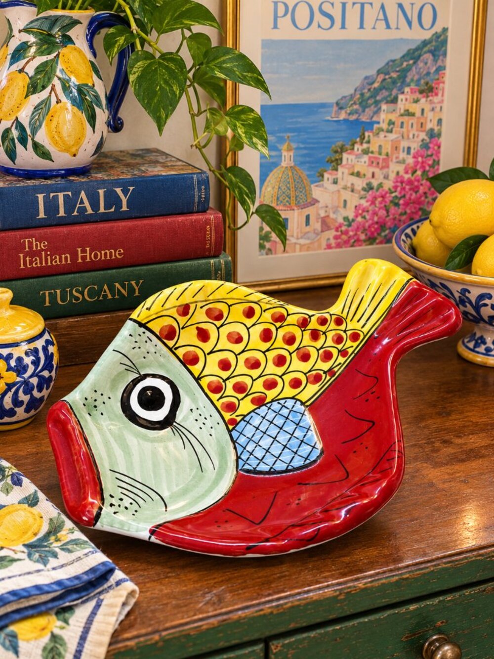 Desuir for VIETRI Italy Hand Painted Ceramic Fish Bowl Wall Decor